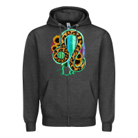 Charcoal Heather Leo Zodiac Sign Sunflower Leopard Serape Zipper Hoodie - RanaPortraitStore