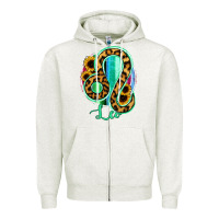 Oatmeal Heather Leo Zodiac Sign Sunflower Leopard Serape Zipper Hoodie - RanaPortraitStore