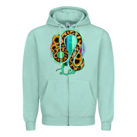 Seafoam Leo Zodiac Sign Sunflower Leopard Serape Zipper Hoodie - RanaPortraitStore