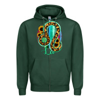 Sports Green Leo Zodiac Sign Sunflower Leopard Serape Zipper Hoodie - RanaPortraitStore