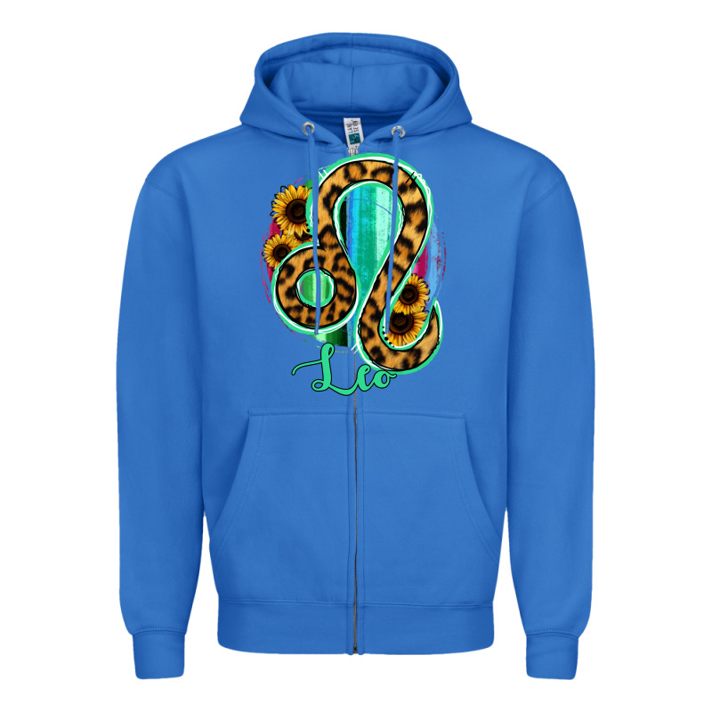 Leo Zodiac Sign Sunflower Leopard Serape Zipper Hoodie by RanaPortraitStore | Teevron