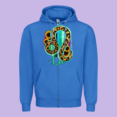 Leo Zodiac Sign Sunflower Leopard Serape Zipper Hoodie Designed By Ranaportraitstore
