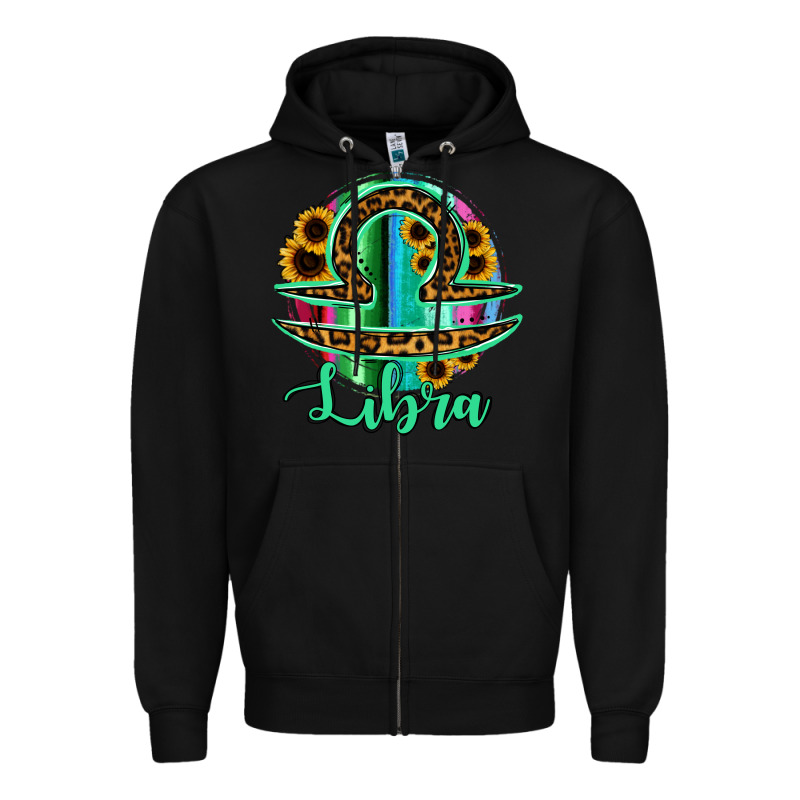 Libra Zodiac Sign Sunflower Leopard Serape Zipper Hoodie by RanaPortraitStore | Teevron