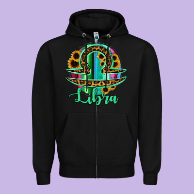 Libra Zodiac Sign Sunflower Leopard Serape Zipper Hoodie Designed By Ranaportraitstore