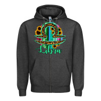 Charcoal Heather Libra Zodiac Sign Sunflower Leopard Serape Zipper Hoodie - RanaPortraitStore