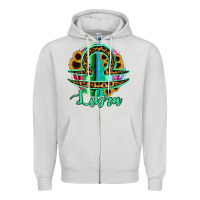 Dove Grey Libra Zodiac Sign Sunflower Leopard Serape Zipper Hoodie - RanaPortraitStore