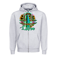 Heather Grey Libra Zodiac Sign Sunflower Leopard Serape Zipper Hoodie - RanaPortraitStore