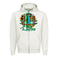 Oatmeal Heather Libra Zodiac Sign Sunflower Leopard Serape Zipper Hoodie - RanaPortraitStore