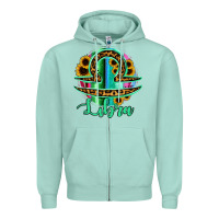 Seafoam Libra Zodiac Sign Sunflower Leopard Serape Zipper Hoodie - RanaPortraitStore