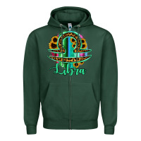 Sports Green Libra Zodiac Sign Sunflower Leopard Serape Zipper Hoodie - RanaPortraitStore