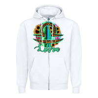White Libra Zodiac Sign Sunflower Leopard Serape Zipper Hoodie - RanaPortraitStore