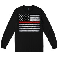 Black thin red line American flag metal floor Long Sleeve Tee - Artiststas