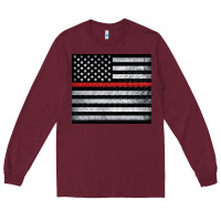 Burgundy thin red line American flag metal floor Long Sleeve Tee - Artiststas