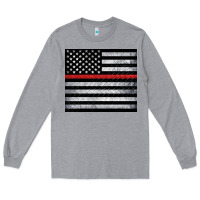 Heather Grey thin red line American flag metal floor Long Sleeve Tee - Artiststas