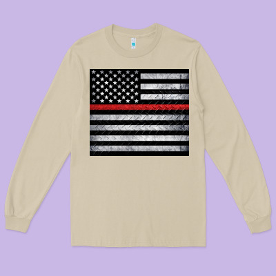 Thin Red Line American Flag Metal Floor Long Sleeve Tee Designed By Artiststas