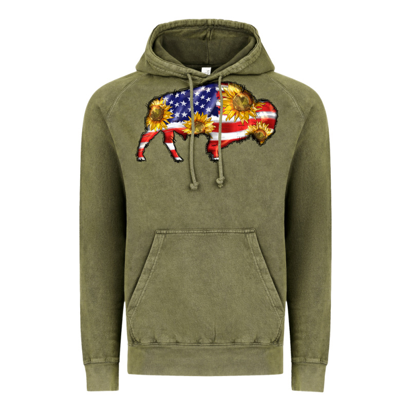 Bison Amerıcan Flag Vintage Hoodie by BarkalooDesign | Teevron