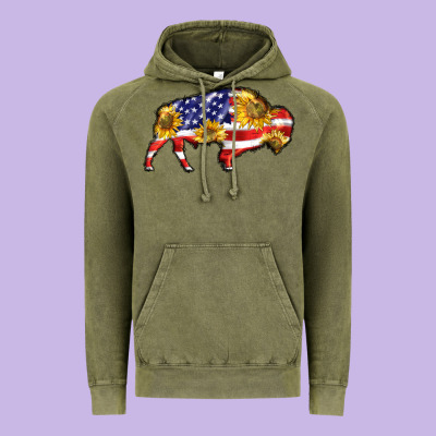 Bison Amerıcan Flag Vintage Hoodie Designed By Barkaloodesign