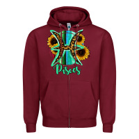 Burgundy Pisces Zodiac Sign Sunflower Leopard Serape Zipper Hoodie - RanaPortraitStore