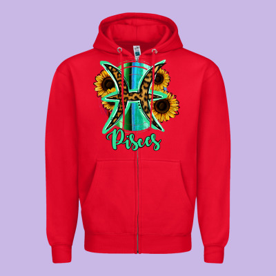 Pisces Zodiac Sign Sunflower Leopard Serape Zipper Hoodie Designed By Ranaportraitstore