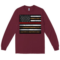 Burgundy thin red line American flag leopard Long Sleeve Tee - Artiststas