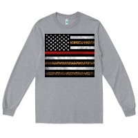 Heather Grey thin red line American flag leopard Long Sleeve Tee - Artiststas