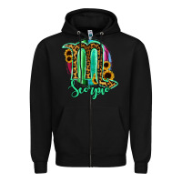 Black Scorpio Zodiac Sign Sunflower Leopard Serape Zipper Hoodie - RanaPortraitStore