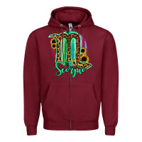Burgundy Scorpio Zodiac Sign Sunflower Leopard Serape Zipper Hoodie - RanaPortraitStore