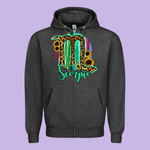 Scorpio Zodiac Sign Sunflower Leopard Serape Zipper Hoodie Designed By Ranaportraitstore