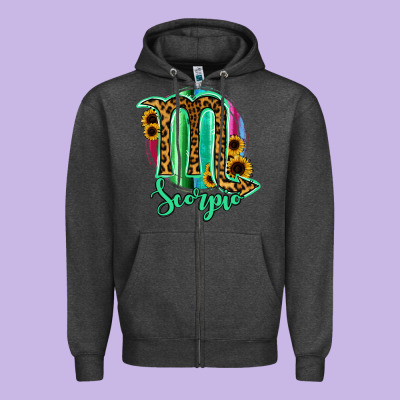 Scorpio Zodiac Sign Sunflower Leopard Serape Zipper Hoodie Designed By Ranaportraitstore