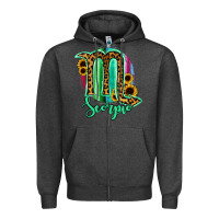 Charcoal Heather Scorpio Zodiac Sign Sunflower Leopard Serape Zipper Hoodie - RanaPortraitStore
