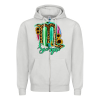 Dove Grey Scorpio Zodiac Sign Sunflower Leopard Serape Zipper Hoodie - RanaPortraitStore