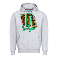 Heather Grey Scorpio Zodiac Sign Sunflower Leopard Serape Zipper Hoodie - RanaPortraitStore