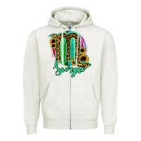 Oatmeal Heather Scorpio Zodiac Sign Sunflower Leopard Serape Zipper Hoodie - RanaPortraitStore