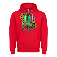 Red Scorpio Zodiac Sign Sunflower Leopard Serape Zipper Hoodie - RanaPortraitStore
