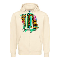 Sandshell Scorpio Zodiac Sign Sunflower Leopard Serape Zipper Hoodie - RanaPortraitStore