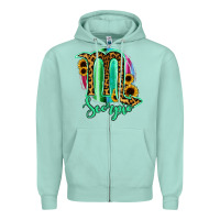 Seafoam Scorpio Zodiac Sign Sunflower Leopard Serape Zipper Hoodie - RanaPortraitStore