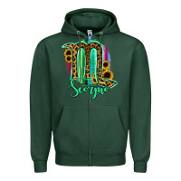 Sports Green Scorpio Zodiac Sign Sunflower Leopard Serape Zipper Hoodie - RanaPortraitStore
