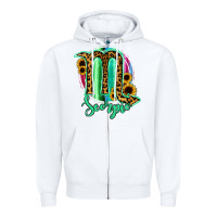 White Scorpio Zodiac Sign Sunflower Leopard Serape Zipper Hoodie - RanaPortraitStore