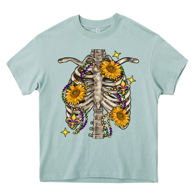 Mardi Gras Chest Sunflowers Skeleton Heavy Core Tee by FaDigitalArtStudio | Teevron