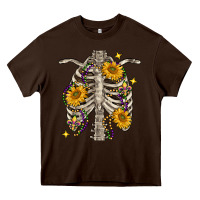 Chocolate Brown mardi gras chest sunflowers skeleton Heavy Core Tee - FaDigitalArtStudio