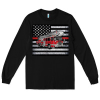 Black thin red line American flag fire truck Long Sleeve Tee - Artiststas