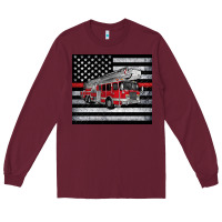 Burgundy thin red line American flag fire truck Long Sleeve Tee - Artiststas
