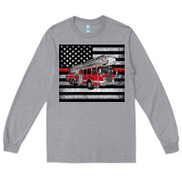 Heather Grey thin red line American flag fire truck Long Sleeve Tee - Artiststas