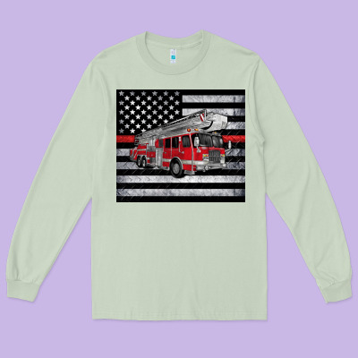 Thin Red Line American Flag Fire Truck Long Sleeve Tee Designed By Artiststas