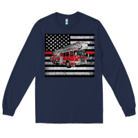Navy thin red line American flag fire truck Long Sleeve Tee - Artiststas