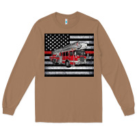 Toasted Coconut thin red line American flag fire truck Long Sleeve Tee - Artiststas