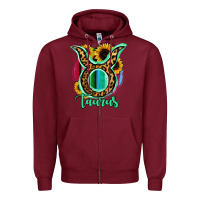 Burgundy Taurus Zodiac Sign Sunflower Leopard Serape Zipper Hoodie - RanaPortraitStore