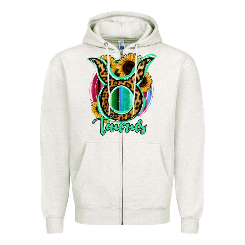 Taurus Zodiac Sign Sunflower Leopard Serape Zipper Hoodie by RanaPortraitStore | Teevron
