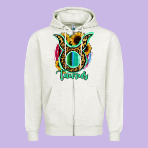 Taurus Zodiac Sign Sunflower Leopard Serape Zipper Hoodie Designed By Ranaportraitstore