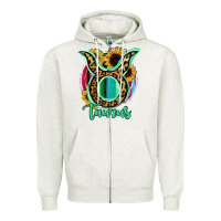 Oatmeal Heather Taurus Zodiac Sign Sunflower Leopard Serape Zipper Hoodie - RanaPortraitStore
